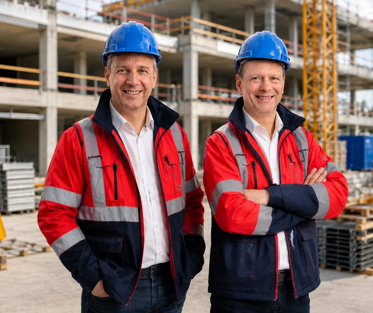 Deux architectes en casque de sécurité sur un chantier